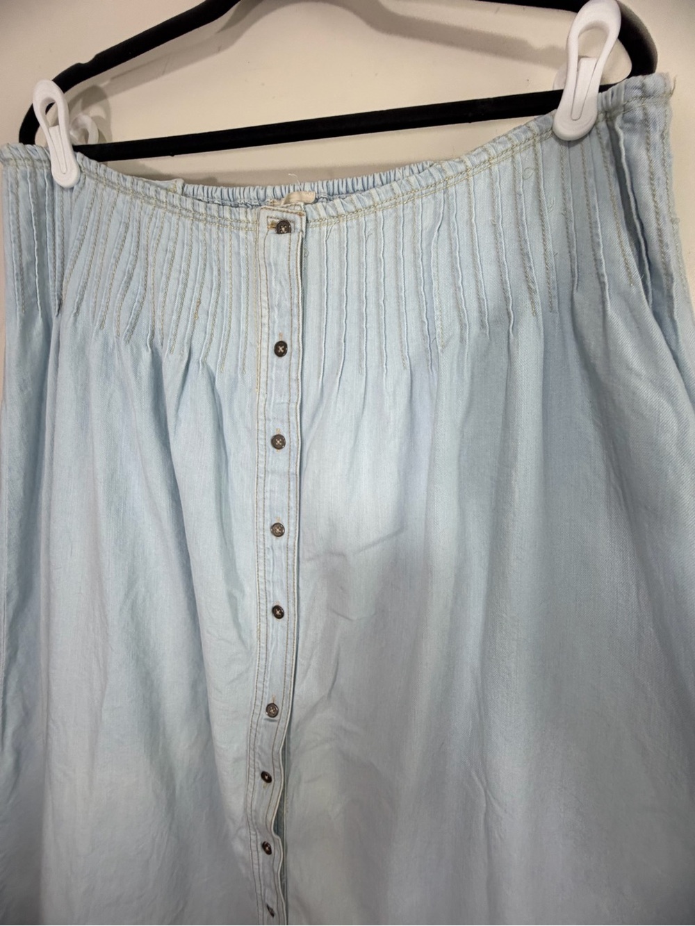 Anthropologie Pilcro Light Wash Cotton Pintuck Basque-Waist Denim Maxi Skirt XL - Picture 9 of 16